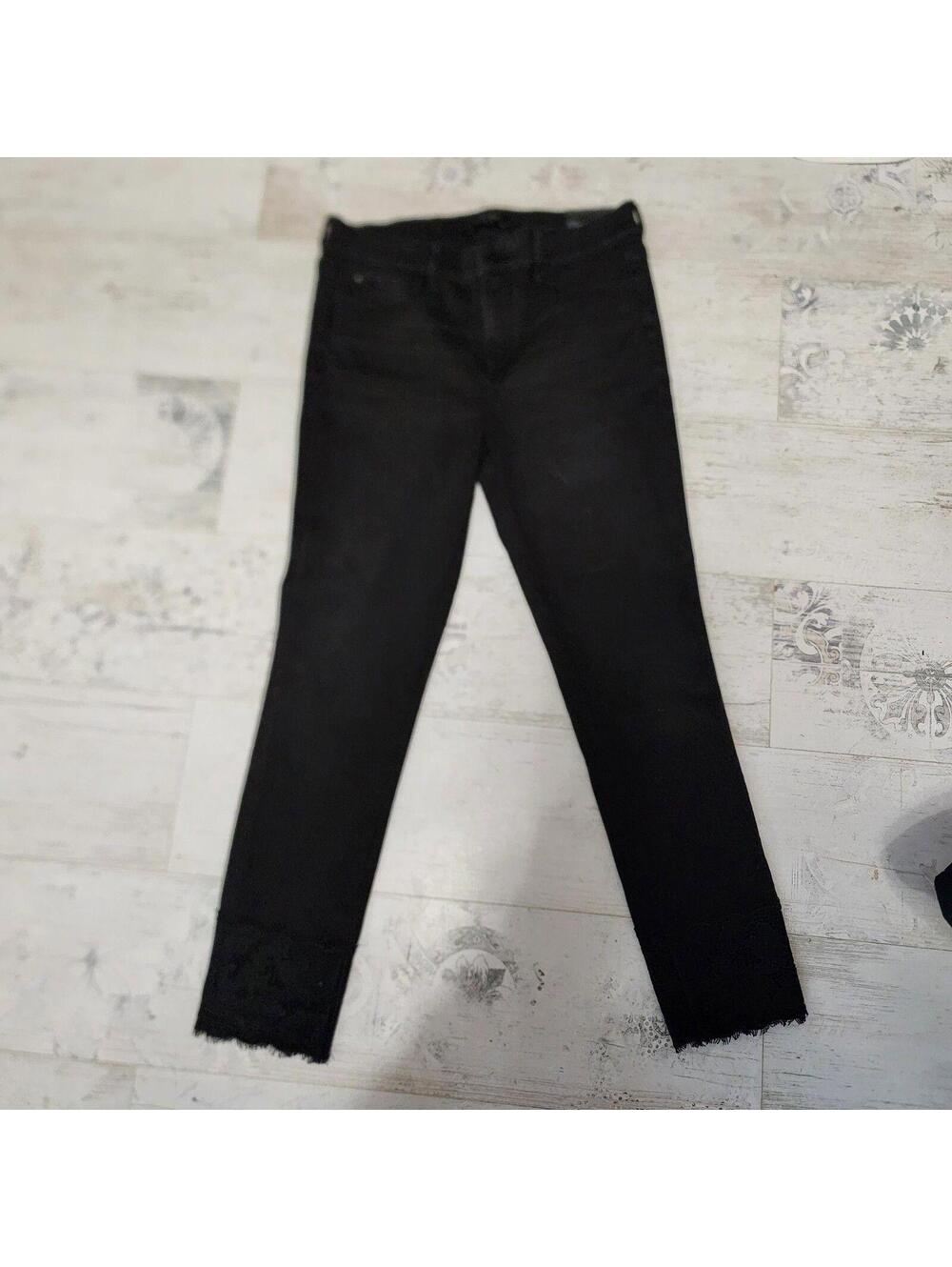 NWT Ann Taylor Black skinny denim jeans lace at cuff adorb fun 8 midrise